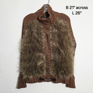 Ann Taylor Tan Knit Cardigan with Faux Fur